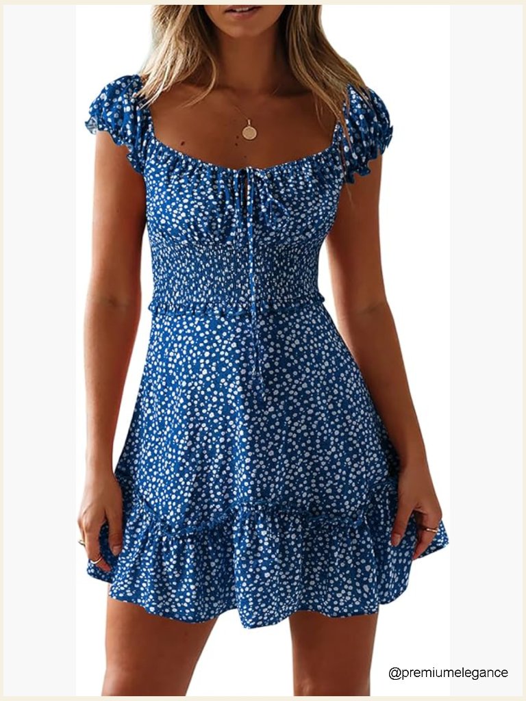 Blue Floral Smocked Mini Dress
